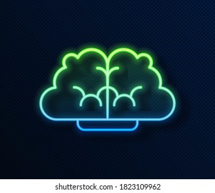 Glowing neon line Graph, schedule, chart, diagram, infographic, pie graph icon isolated on blue background.  Vector Illustration