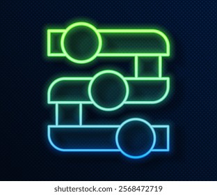 Glowing neon line Graph, schedule, chart, diagram, infographic, pie graph icon isolated on blue background.  Vector
