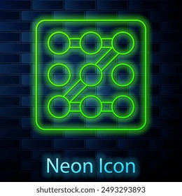 Glowing neon line Graphic password protection and safety access icon isolated on brick wall background. Security, safety, protection, privacy concept.  Vector