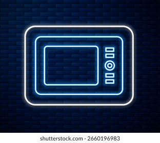 Glowing neon line Graphic tablet icon isolated on brick wall background.  Vector Illustration