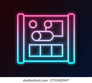 Glowing neon line Graphing paper for engineering icon isolated on black background.  Vector