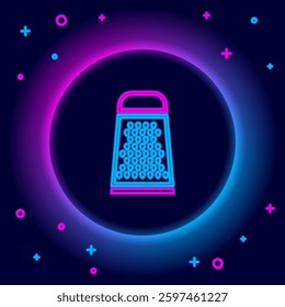 Glowing neon line Grater icon isolated on black background. Kitchen symbol. Cooking utensil. Cutlery sign. Colorful outline concept. Vector