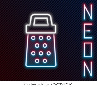 Glowing neon line Grater icon isolated on black background. Kitchen symbol. Cooking utensil. Cutlery sign. Colorful outline concept. Vector
