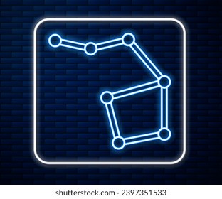 Glowing neon line Great Bear constellation icon isolated on brick wall background.  Vector