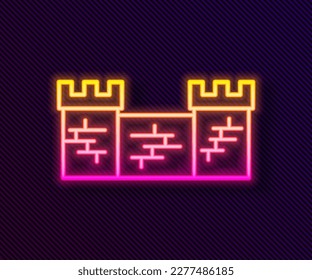 Glühende Neonline Große Mauer von China Symbol einzeln auf schwarzem Hintergrund.  Vektorgrafik
