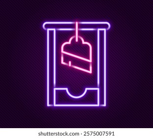 Glowing neon line Guillotine medieval execution icon isolated on black background. Colorful outline concept. Vector