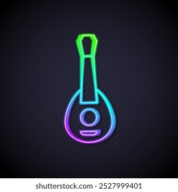 Glowing neon line Guitar icon isolated on black background. Acoustic guitar. String musical instrument.  Vector