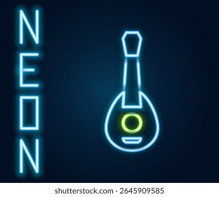 Linha de néon brilhante Ícone de guitarra isolado no fundo preto. Guitarra acústica. Instrumento musical de corda. Conceito de contorno colorido. Vetor