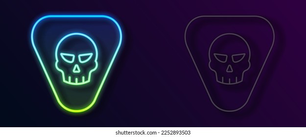Glowing neon line Guitar pick icon isolated on black background. Musical instrument.  Vector