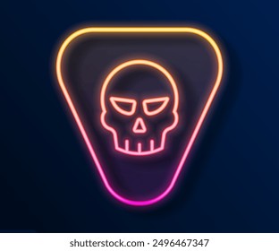 Glowing neon line Guitar pick icon isolated on black background. Musical instrument.  Vector