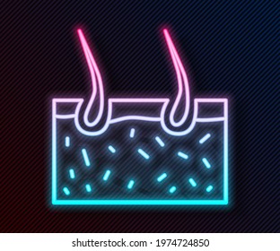 Glowing neon line Hair covering skin icon isolated on black background. Hair follicle.  Vector