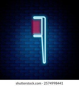 Glowing neon line Hairbrush icon isolated on brick wall background. Comb hair sign. Barber symbol. Colorful outline concept. Vector