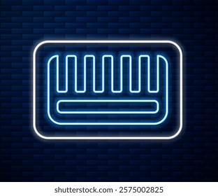 Glowing neon line Hairbrush icon isolated on brick wall background. Comb hair sign. Barber symbol.  Vector