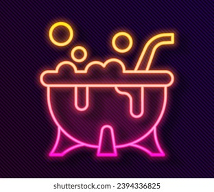 Glowing neon line Halloween witch cauldron icon isolated on black background. Happy Halloween party.  Vector