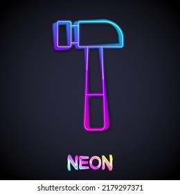 Glowing neon line Hammer icon isolated on black background. Tool for repair.  Vector