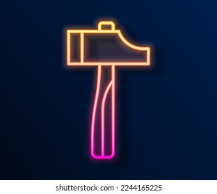 Glowing neon line Hammer icon isolated on black background. Tool for repair.  Vector