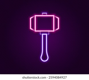 Glowing neon line Hammer icon isolated on black background. Tool for repair. Colorful outline concept. Vector