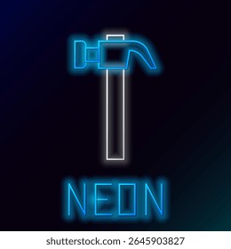Glowing neon line Hammer icon isolated on black background. Tool for repair. Colorful outline concept. Vector