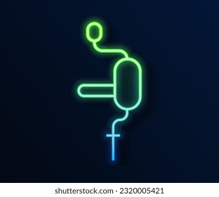 Glowing neon line Hand drill icon isolated on blue background.  Vector Illustration