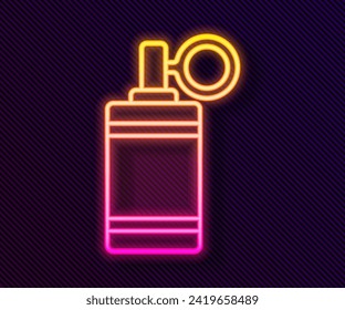 Glowing neon line Hand grenade icon isolated on black background. Bomb explosion.  Vector
