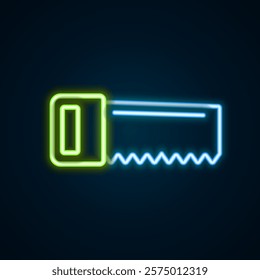 Glowing neon line Hand saw icon isolated on black background. Colorful outline concept. Vector