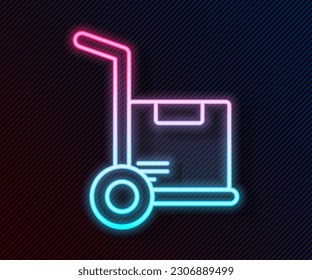 Glowing neon line Hand truck and boxes icon isolated on black background. Dolly symbol.  Vector Illustration