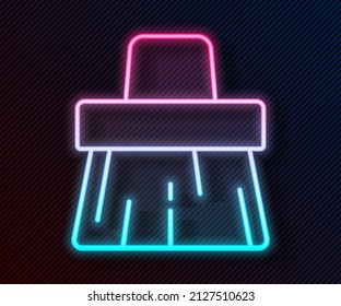 Glowing neon line Handle broom icon isolated on black background. Cleaning service concept.  Vector