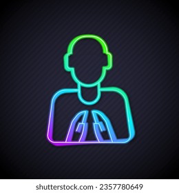 Manos brillando en la línea de neón en el icono de posición de oración aislado en el fondo negro. Oración a Dios con fe y esperanza.  Vector