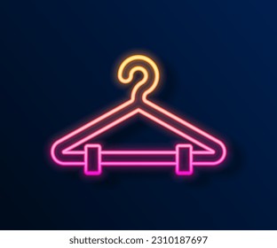 Glowing neon line Hanger wardrobe icon isolated on black background. Cloakroom icon. Clothes service symbol. Laundry hanger sign.  Vector