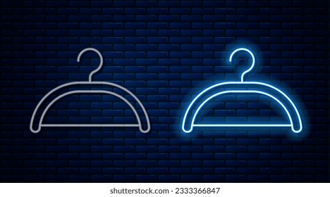 Glowing neon line Hanger wardrobe icon isolated on brick wall background. Cloakroom icon. Clothes service symbol. Laundry hanger sign.  Vector