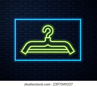 Glowing neon line Hanger wardrobe icon isolated on brick wall background. Cloakroom icon. Clothes service symbol. Laundry hanger sign.  Vector