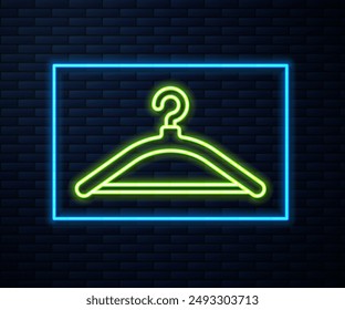 Glowing neon line Hanger wardrobe icon isolated on brick wall background. Cloakroom icon. Clothes service symbol. Laundry hanger sign.  Vector Illustration