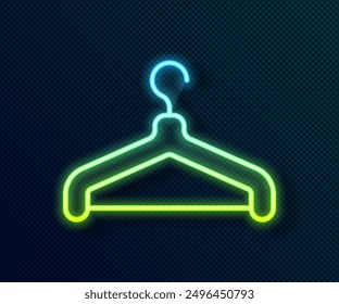 Glowing neon line Hanger wardrobe icon isolated on black background. Cloakroom icon. Clothes service symbol. Laundry hanger sign.  Vector