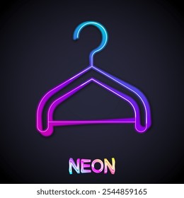 Glowing neon line Hanger wardrobe icon isolated on black background. Cloakroom icon. Clothes service symbol. Laundry hanger sign.  Vector