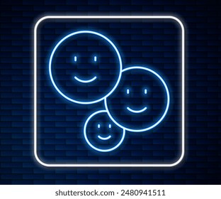 Glowing neon line Happy friendship day icon isolated on brick wall background. Everlasting friendship concept.  Vector