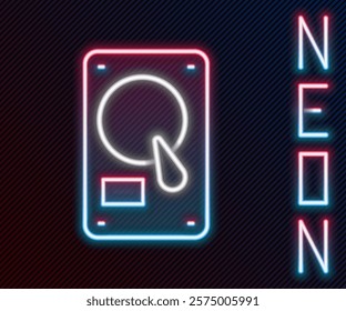 Glowing neon line Hard disk drive HDD icon isolated on black background. Colorful outline concept. Vector Illustration