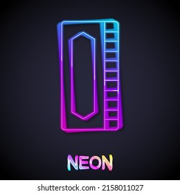 Glowing neon line Harmonica icon isolated on black background. Musical instrument.  Vector