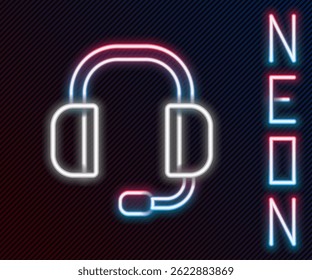 Glowing neon line Headphones icon isolated on black background. Support customer service, hotline, call center, faq, maintenance. Colorful outline concept. Vector