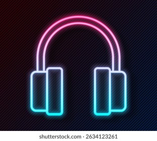 Glowing neon line Headphones icon isolated on black background. Earphones. Concept for listening to music, service, communication and operator.  Vector