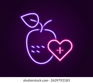 Glowing neon line Healthy fruit icon isolated on black background. Colorful outline concept. Vector