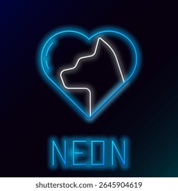 Glowing neon line Heart with cat icon isolated on black background. Love to the animals. Colorful outline concept. Vector