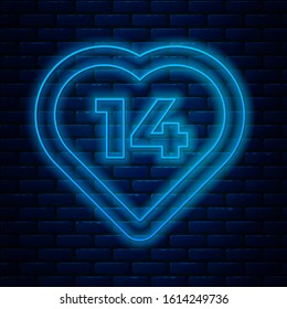 Glowing neon line Heart icon isolated on brick wall background. Romantic symbol linked, join, passion and wedding. Valentine day. February 14.  Vector Illustration