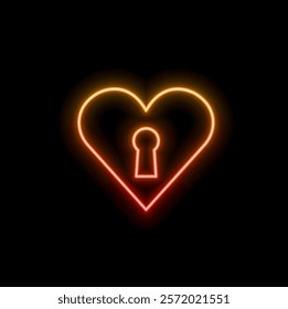 Glowing neon line Heart with keyhole icon isolated on black background. Locked Heart. Love symbol and keyhole sign. Colorful outline concept. Vector.e