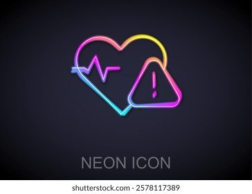 Glowing neon line Heart rate icon isolated on black background. Heartbeat sign. Heart pulse icon. Cardiogram icon.  Vector
