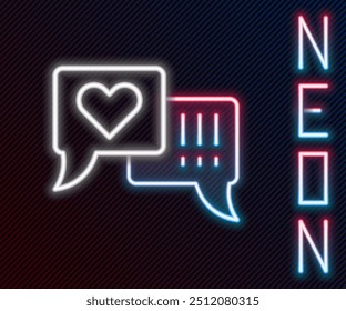 Glowing neon line Heart in speech bubble icon isolated on black background. Colorful outline concept. Vector