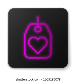 Glowing neon line Heart tag icon isolated on white background. Love symbol. Valentine day symbol. Black square button. Vector Illustration