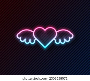 Glowing neon line Heart with wings icon isolated on black background. Love symbol. Happy Valentines day.  Vector