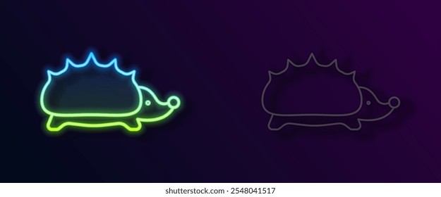 Ícone brilhante neon linha Hedgehog isolado no fundo preto. Símbolo animal.  Vetor