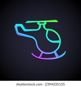 Glowing neon line Helicopter aircraft vehicle icon isolated on black background.  Vector