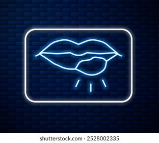 Glowing neon line Herpes lip icon isolated on brick wall background. Herpes simplex virus. Labial infection inflammation symbol.  Vector